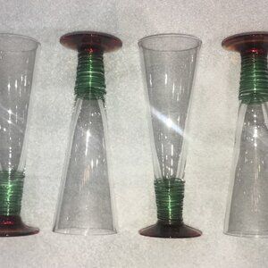 Tall drinking glasses with green on bottom set of 6